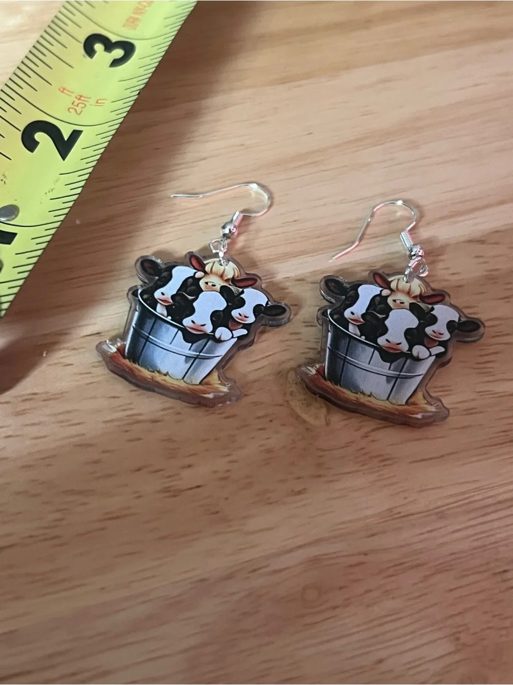 Cute Cow Bucket Earrings - Novelty Farm Animal Jewelry E201